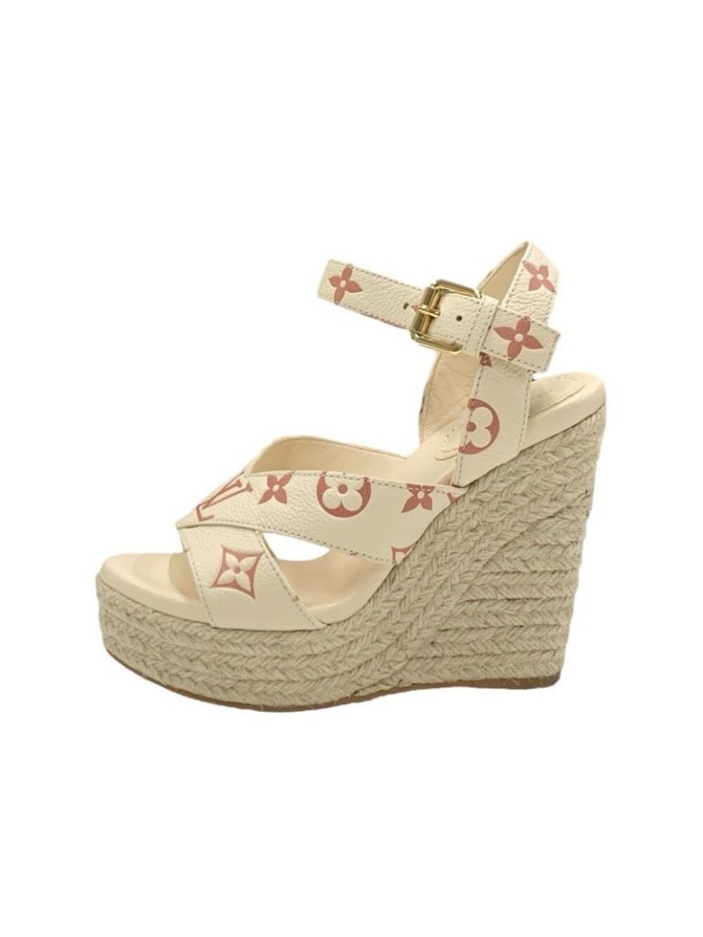 Louis Vuitton Starboard Line Monogram Sandals Shoes Leather Beige Wedge Sole - Picture 3 of 9